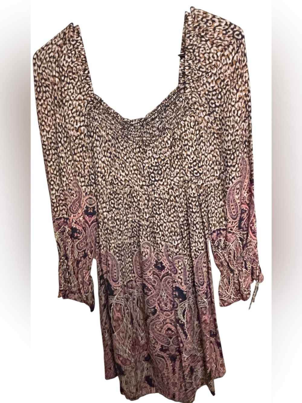 Maeve Brown and Pink Paisley & Leopard Smocked Peasant Dress - Picture 5 of 9